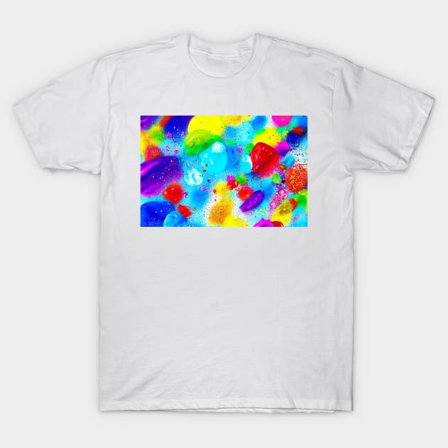 Abstract vibrant colors fun, celebration and joy paints merging, merging, underwater cool blue T-Shirt by N1L3SH